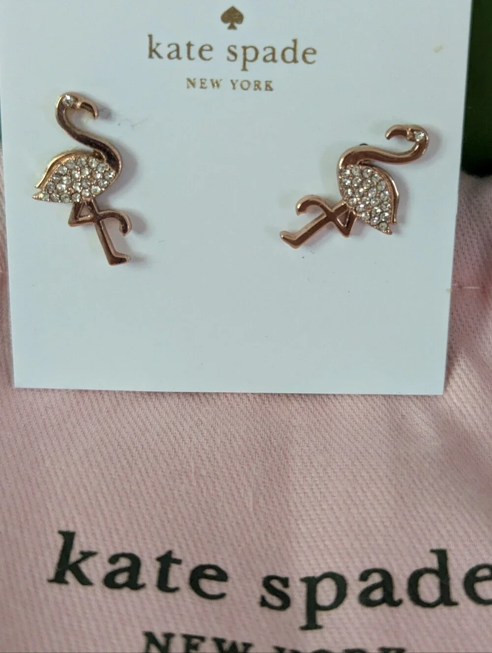 NWT kate spade By The Pool Rose Gold Pave 🦩 🦩 Flamingo Stud Earrings